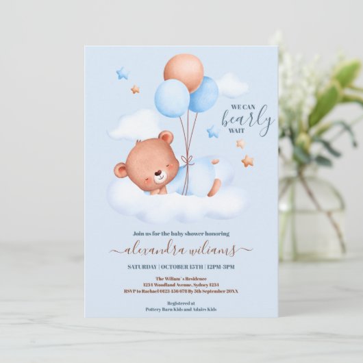 We kunnen bijna wachten op Baby Boy Shower Kaart (Staand voorkant)