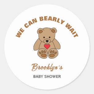 We kunnen bijna wachten op Baby shower bruin teddy Ronde Sticker