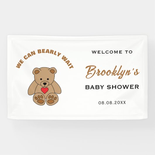 We kunnen bijna wachten op Baby shower Teddy Bear  Spandoek (Horizontaal)