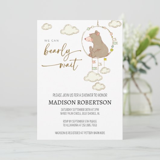 We kunnen bijna wachten op Baby shower uitnodiging (Staand voorkant)