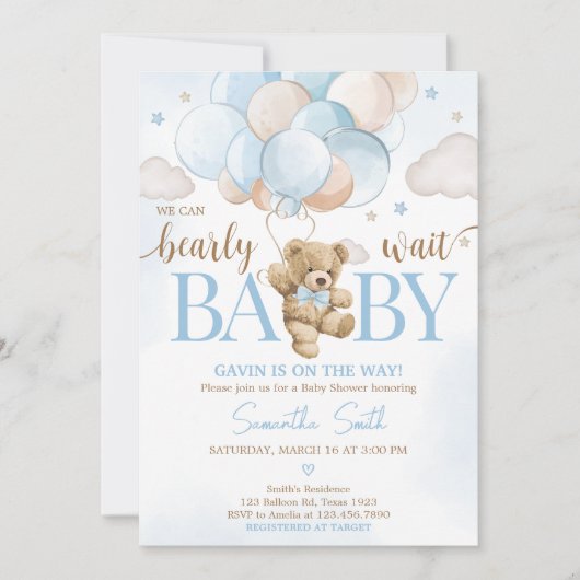 We kunnen bijna wachten op Beer ballon Baby shower Kaart (Voorkant)