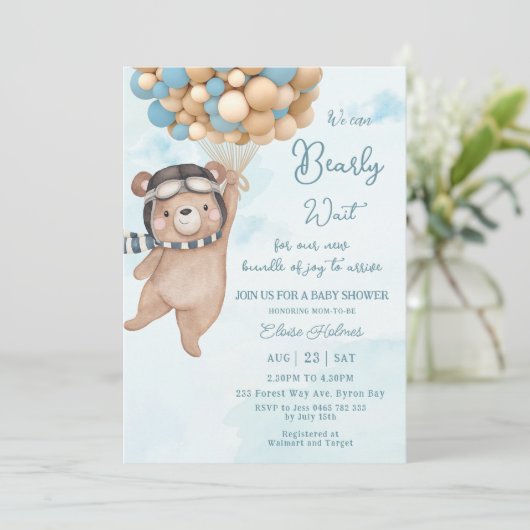 We kunnen bijna wachten op Beer Ballons Boy Baby s Kaart (Staand voorkant)