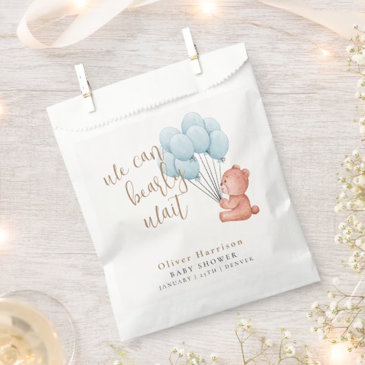 We kunnen bijna wachten op Beer Blue Balloon Baby Bedankzakje (Geknipt)