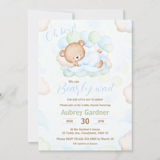 We kunnen bijna wachten op Beer Blue Green Boy Bab Kaart (Voorkant)