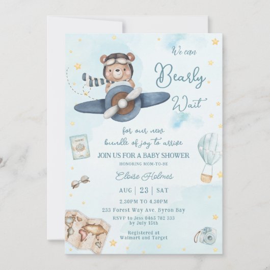 We kunnen bijna wachten op Beer Blue Plane Boy Bab Kaart (Voorkant)