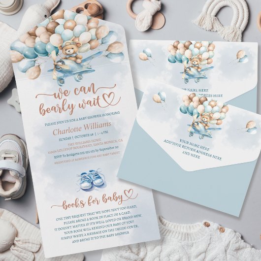 We kunnen bijna wachten op blauwe ballonnen Teddy  All In One Uitnodiging