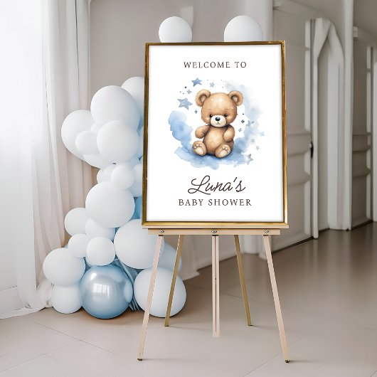 We kunnen bijna wachten op Blue Baby shower Welkom Poster