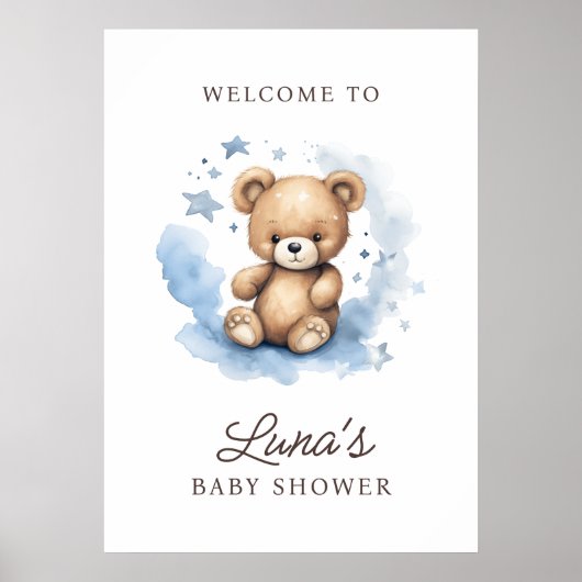 We kunnen bijna wachten op Blue Baby shower Welkom Poster (Voorkant)