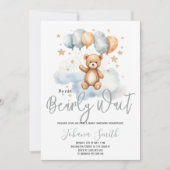 We kunnen bijna wachten op Blue Beer Baby shower Kaart (Voorkant)