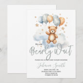 We kunnen bijna wachten op Blue Beer Baby shower Kaart (Voorkant / Achterkant)