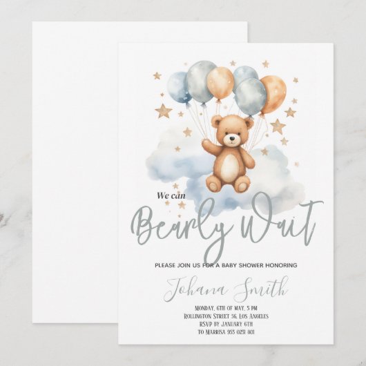 We kunnen bijna wachten op Blue Beer Baby shower Kaart (Voorkant / Achterkant)