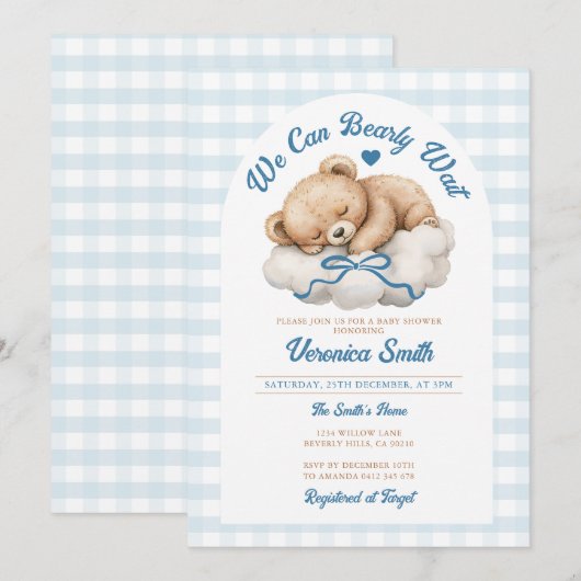 We kunnen bijna wachten op Blue Bow Beer Boy Baby Kaart (Voorkant / Achterkant)