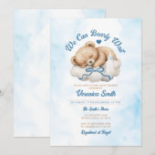 We kunnen bijna wachten op Blue Bow Beer Boy Baby  Kaart (Voorkant / Achterkant)