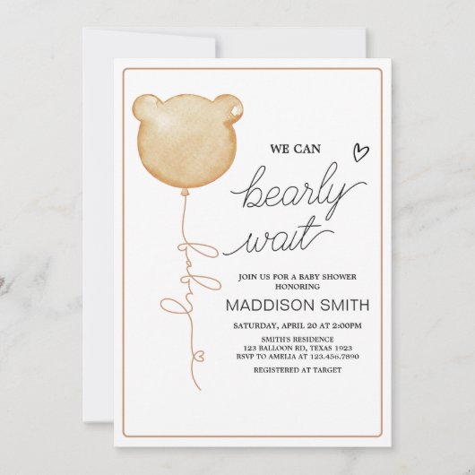 We kunnen bijna wachten op Brown Balloon Baby show Kaart (Voorkant)