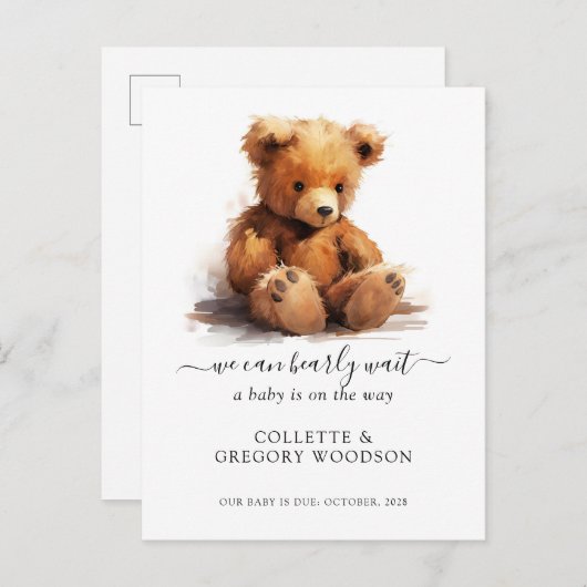 We kunnen bijna wachten op de zwangerschap van Ted Aankondigingskaart (Voorkant / Achterkant)