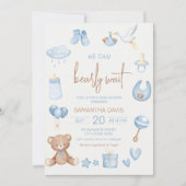 We kunnen bijna wachten op een lichtblauw Baby sho Kaart (Voorkant)