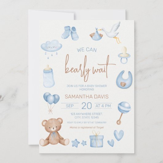 We kunnen bijna wachten op een lichtblauw Baby sho Kaart (Voorkant)