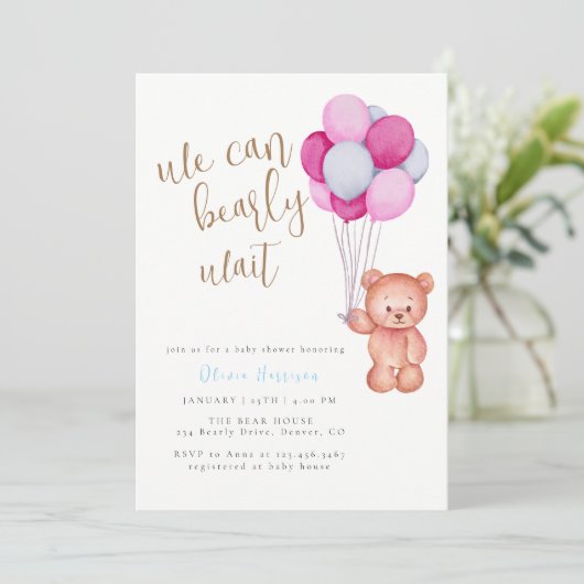 We kunnen bijna wachten op roze blauw ballon Baby  Kaart