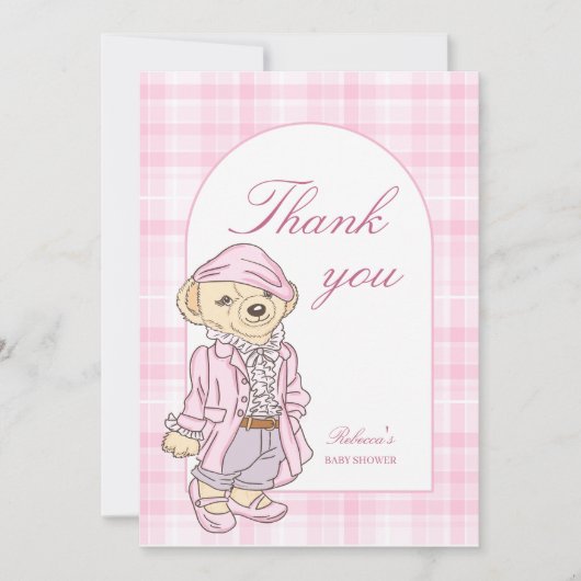 We kunnen bijna wachten op roze klassieke plaid ba bedankkaart (Voorkant)