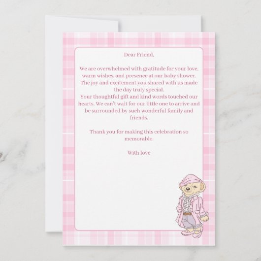 We kunnen bijna wachten op roze klassieke plaid ba bedankkaart (Achterkant)