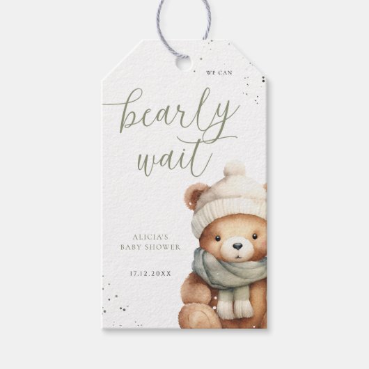 We kunnen bijna wachten op Sage Baby shower Gift L Cadeaulabel (Voorkant)