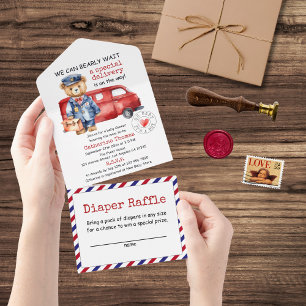 We kunnen bijna wachten op speciale levering Baby  All In One Uitnodiging