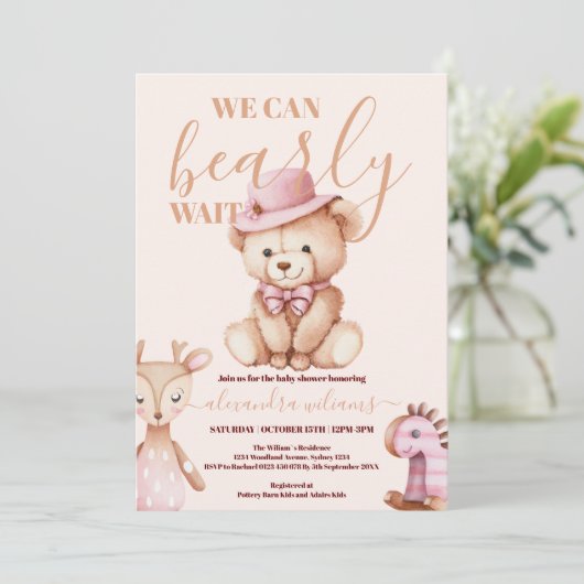 We kunnen bijna wachten op Teddy Bear Baby shower Kaart (Staand voorkant)