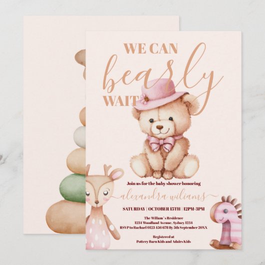 We kunnen bijna wachten op Teddy Bear Baby shower Kaart (Voorkant / Achterkant)