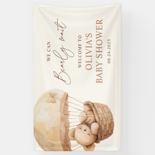 We kunnen bijna wachten op Teddy Bear Baby shower  Spandoek (Verticaal)