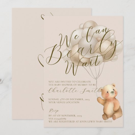 We kunnen bijna wachten op Teddy Bear Balloons Bab Kaart (Voorkant / Achterkant)