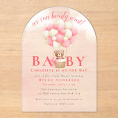 We kunnen bijna wachten op Teddy Bear Girl Baby sh Acryl Uitnodigingen (Voorkant)