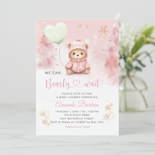 We kunnen bijna wachten op Teddy Bear Girl Baby sh Kaart (Staand voorkant)