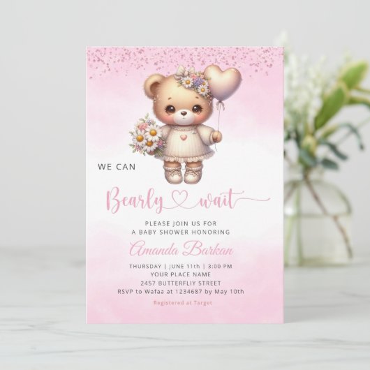 We kunnen bijna wachten op Teddy Bear Girl Baby sh Kaart (Staand voorkant)