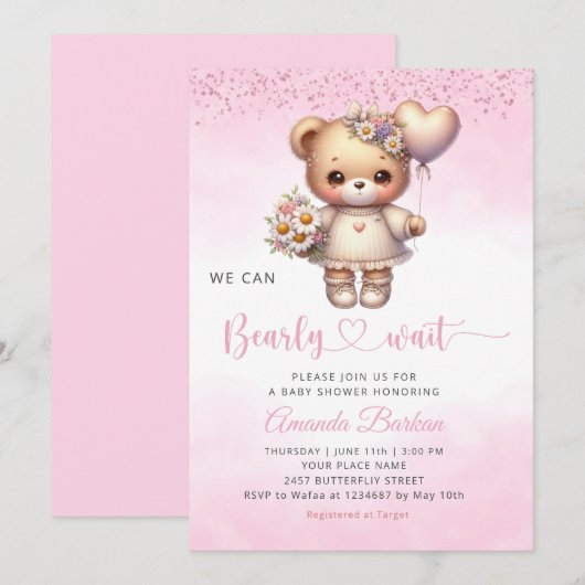 We kunnen bijna wachten op Teddy Bear Girl Baby sh Kaart (Voorkant / Achterkant)