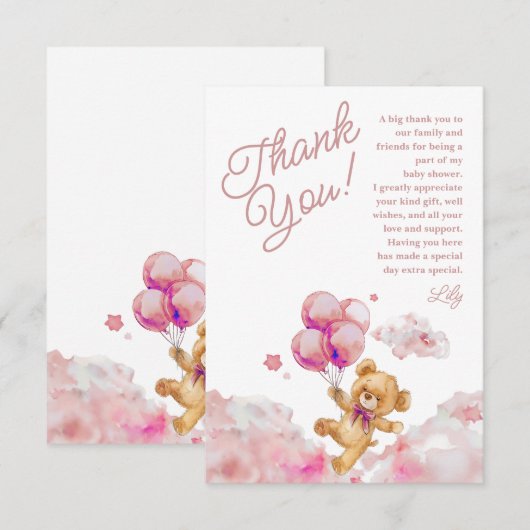 We kunnen bijna wachten op Teddy Pink Girl Baby sh Bedankkaart (Voorkant / Achterkant)