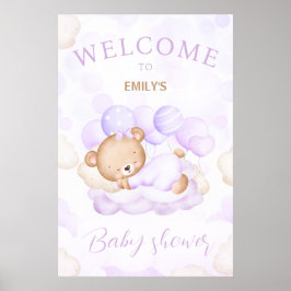 We kunnen bijna wachten Paarse Baby shower welkom Poster