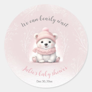 We kunnen bijna wachten Polar Beer roze Baby showe Ronde Sticker