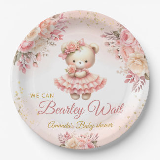 We kunnen bijna wachten roze Meisje Baby shower Papieren Bordje