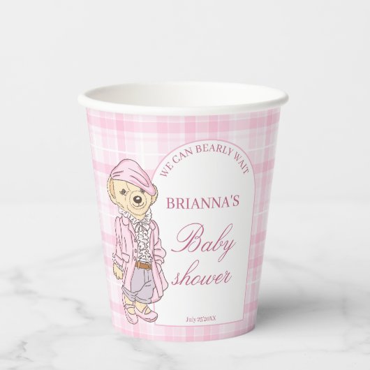 We kunnen bijna wachten roze plaid baby shower mon papieren bekers (Voorkant)