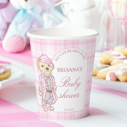 We kunnen bijna wachten roze plaid baby shower mon papieren bekers