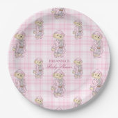 We kunnen bijna wachten roze plaid baby shower mon papieren bordje (Voorkant)