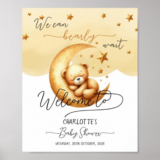 We kunnen bijna wachten schattig Beer Baby shower  Poster (Voorkant)