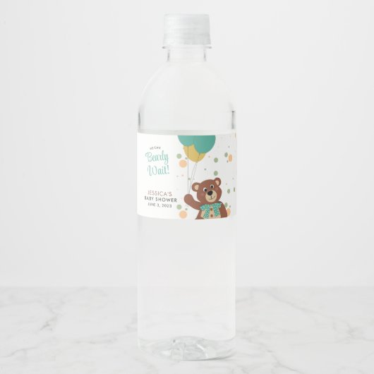 We kunnen bijna wachten schattig Beer Baby shower  Waterfles Etiket (Voorkant)