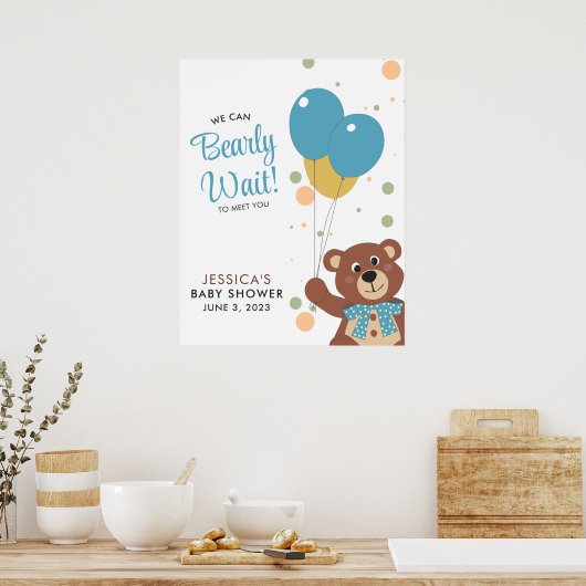 We kunnen bijna wachten schattig Beer blauw baby j Poster (Keuken)