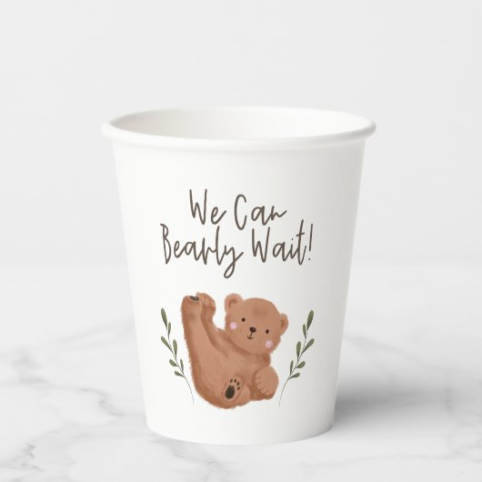 We kunnen bijna wachten tot het Beer Baby shower Papieren Bekers (Voorkant)