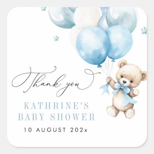 We kunnen blauw Baby shower afwachten Vierkante Sticker (Voorkant)