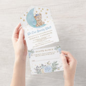 We kunnen blauw Baby shower van Teddy Bear afwacht All In One Uitnodiging (Afscheurbaar)