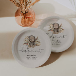 We kunnen boho Beer Baby shower afwachten. Papieren Bordje