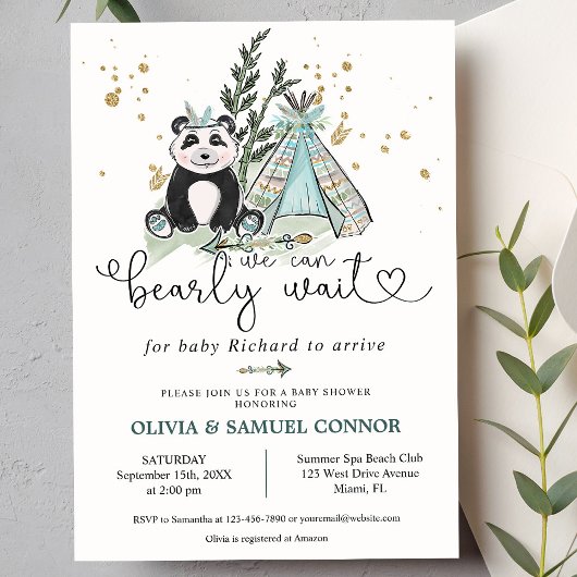 We kunnen boho Panda Baby shower afwachten. Kaart