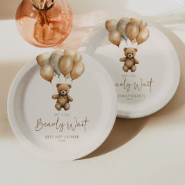 We kunnen boho Teddy Bear Baby shower afwachten. Papieren Bordje